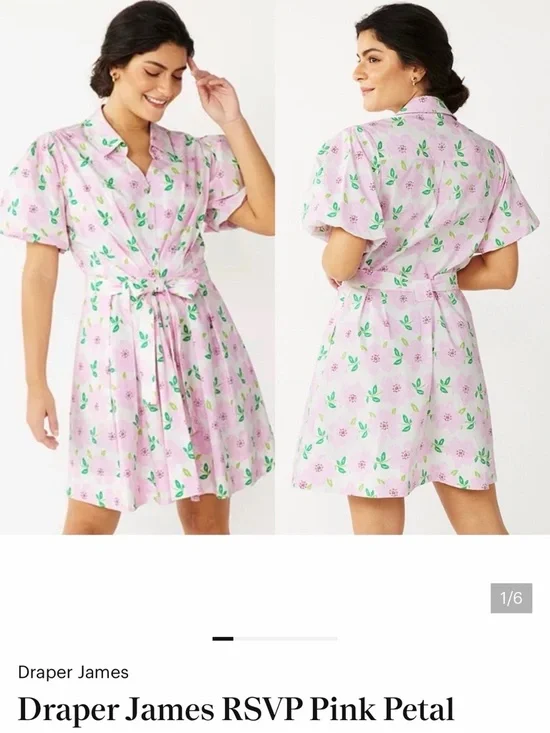 Draper James Pink Floral Tie-Front Puff-Sleeve Dress - Picture 3 of 6